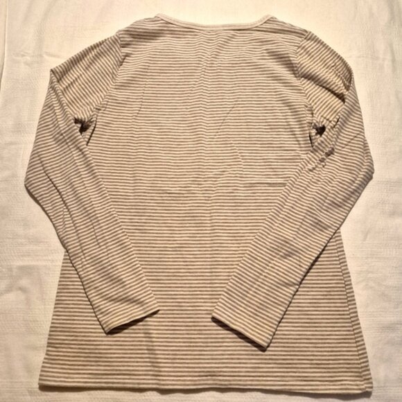 Duluth Trading Company women's size XL beige & tan stripe No Yank shirt VGUC - Picture 4 of 5